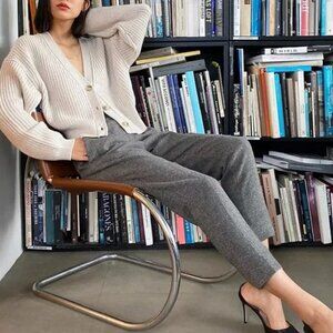 Aritzia Babaton Cohen Pant, Tweed Wool Blend Grey Pull On Cropped Trouser, sz 4